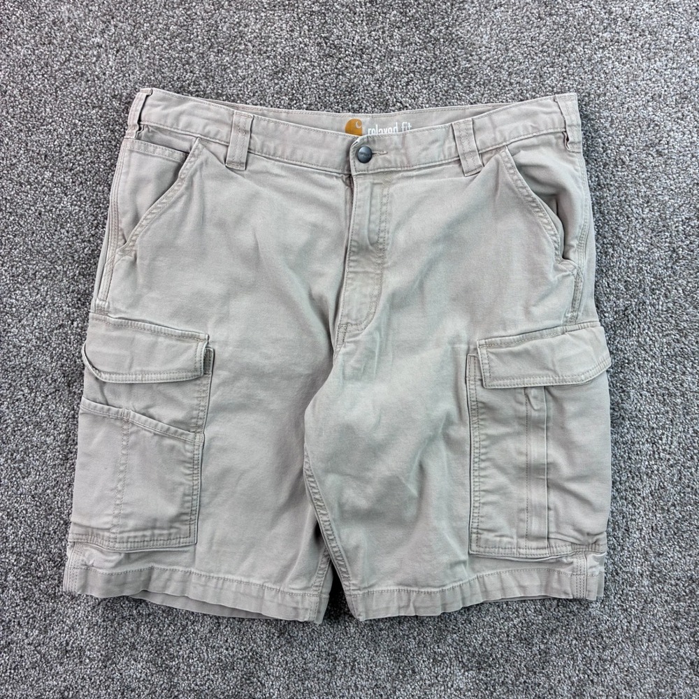 Carhartt Cargo Shorts Mens 36 Beige Tan Relaxed Fit Canvas Workwear